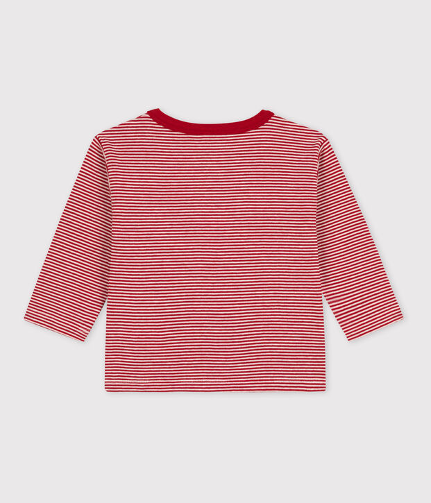 T-shirt maniche lunghe beb&egrave; millerighe in tubique rosso/beige