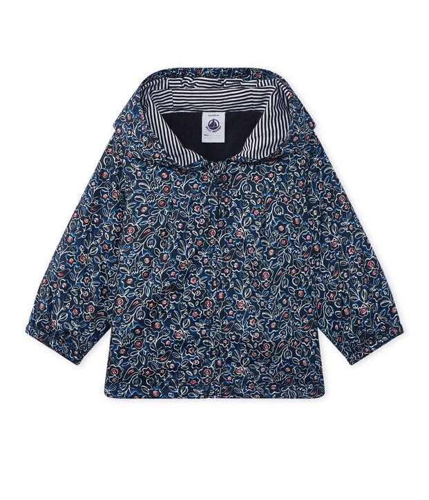 Giacchino con cappuccio beb&egrave; bambina stampato blu/multicolore