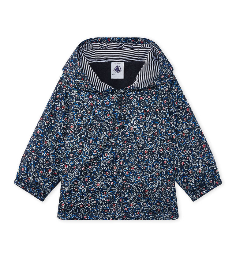 Giacchino con cappuccio beb&egrave; bambina stampato blu/multicolore