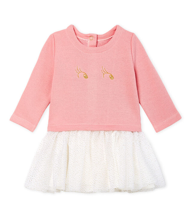 Abito bi-materiale a maniche lunghe da beb&egrave; femmina rosa/multicolore