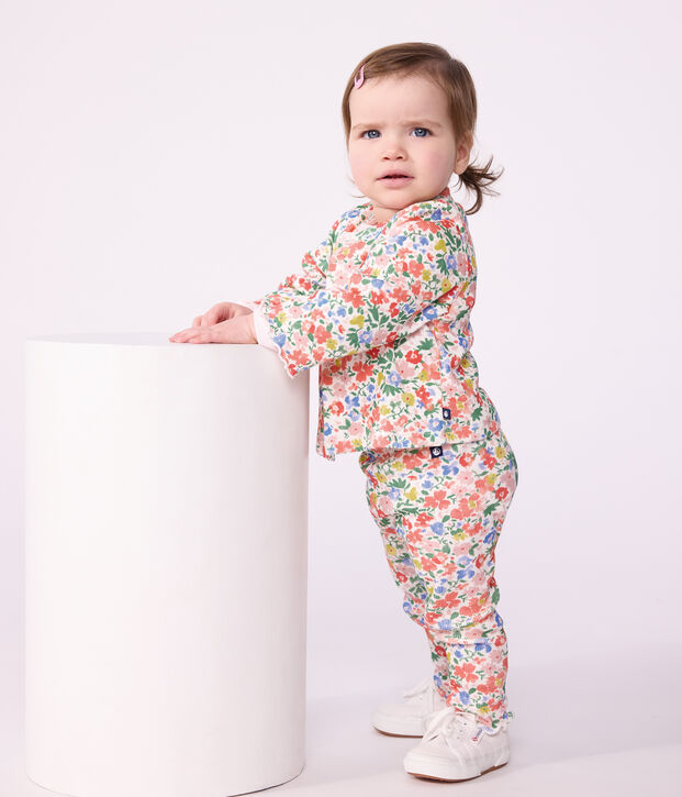 Cardigan in cotone con stampa a fiori neonata bianco/multicolore