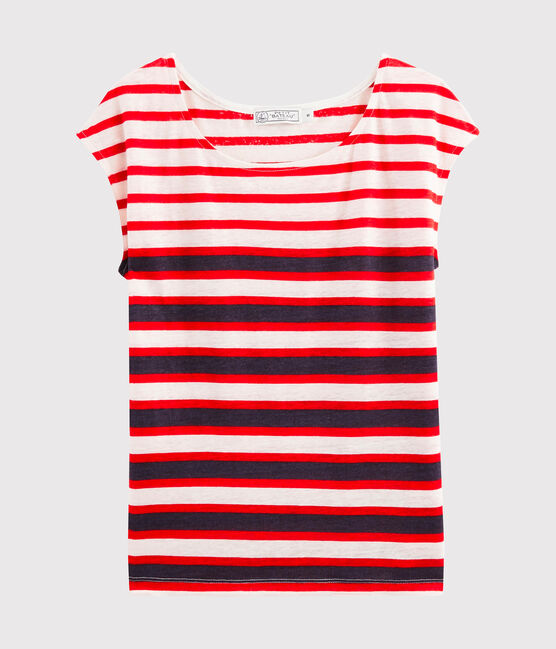 T-shirt in lino donna bianco MARSHMALLOW/rosso PEPS/ MEDIEVAL