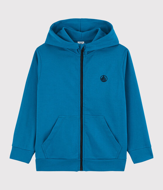 Felpa con zip e cappuccio in cotone bambino blu MYKONOS