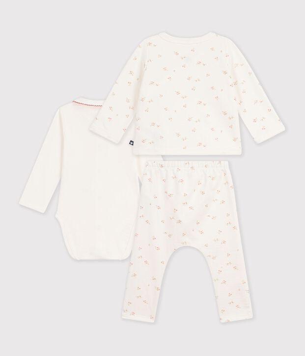 Set in cotone con colletto con stampa a fiori neonata ecru/multicolore