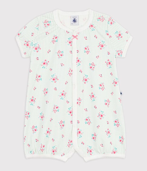 Tutina corta in cotone a fiori neonato bianco/multicolore