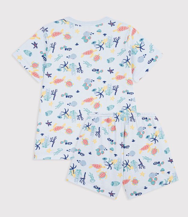 Pigiama corto in cotone con stampa fosforescente bambino blu/multicolore