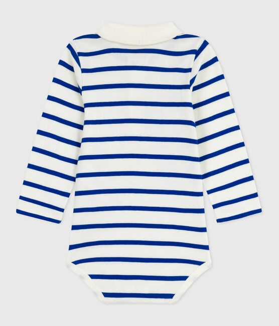 Body in cotone a righe con colletto a polo neonato blu MILK/ OLYMPIC