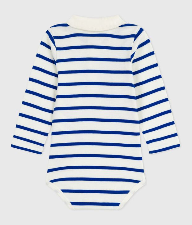Body in cotone a righe con colletto a polo neonato blu/blu
