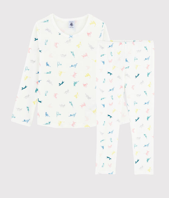 Pigiama fantasia gatti bambina in cotone bianco MARSHMALLOW/bianco MULTICO