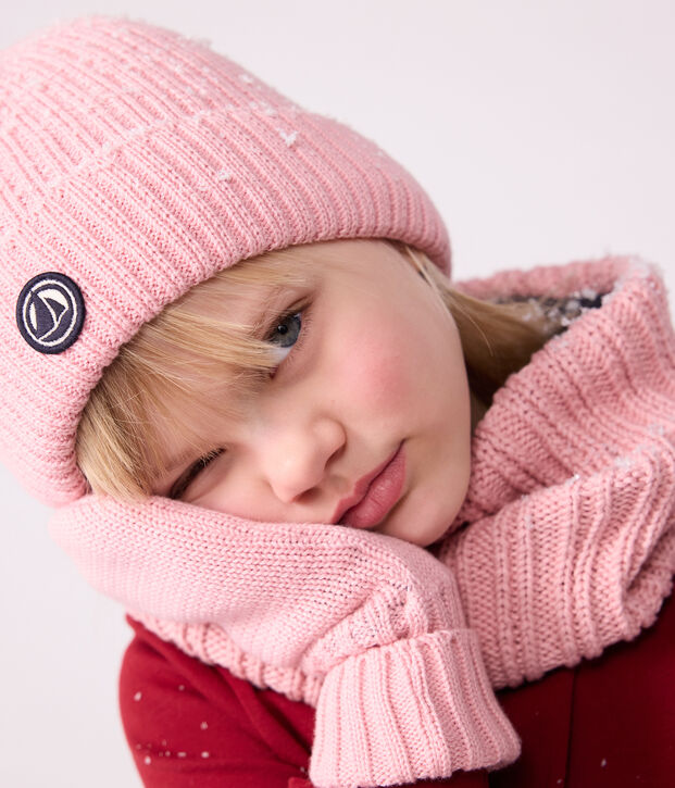 Cuffietta in maglia foderata in pile bambino rosa