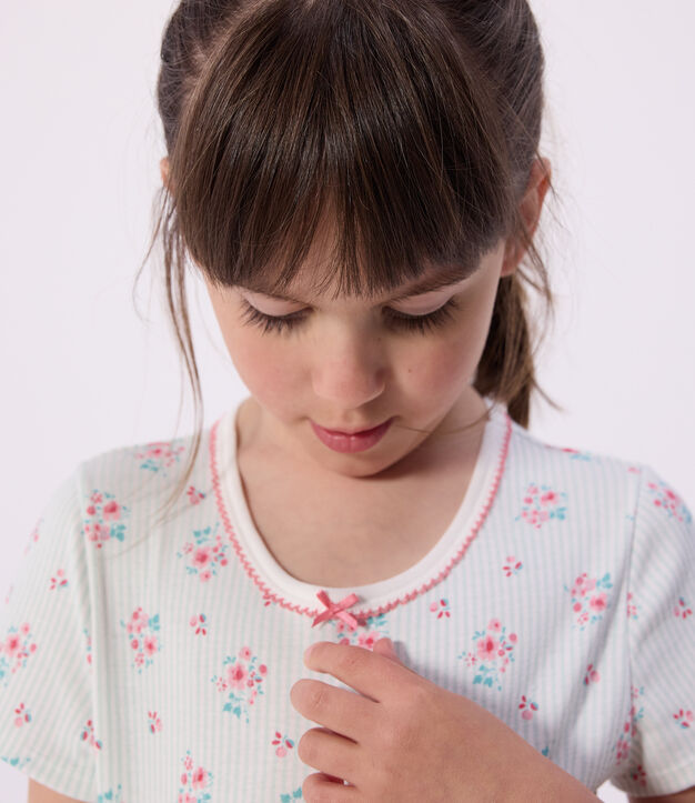 Pigiama corto in cotone con stampa a fiori bambino bianco/multicolore