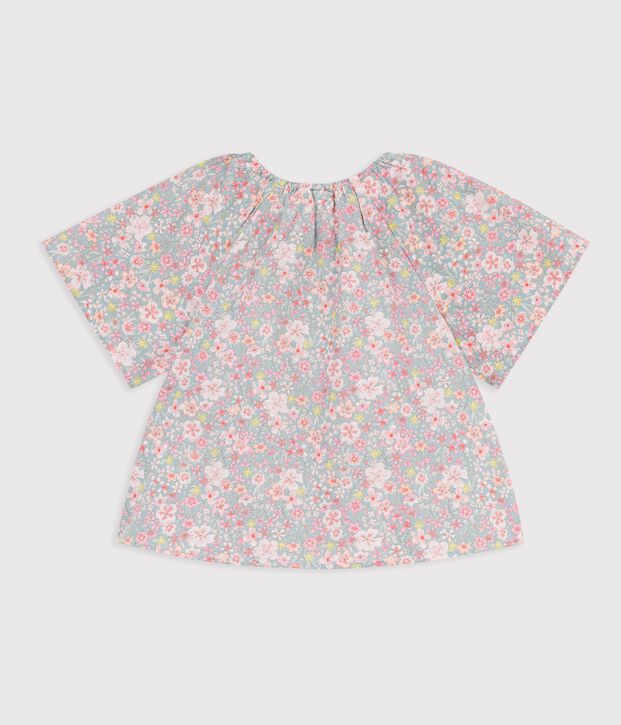 Blusa a maniche corte in cotone con stampa a fiori bambina blu/multicolore
