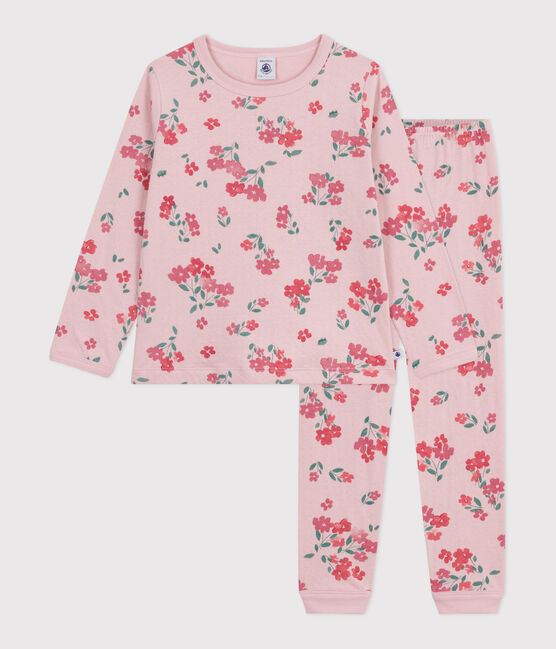 Pigiama bambina in tubique con stampa a fiori rosa JOLI/bianco MULTICO