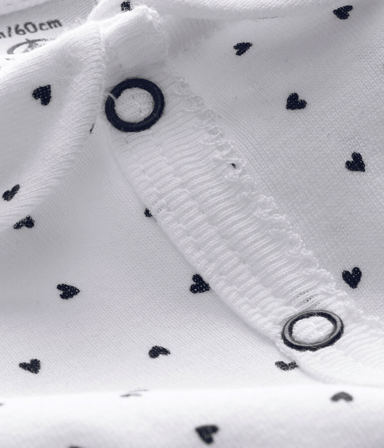 Tutina senza piedi beb&egrave; bambina con stampa a cuoricini bianco ECUME/blu MEDIEVAL