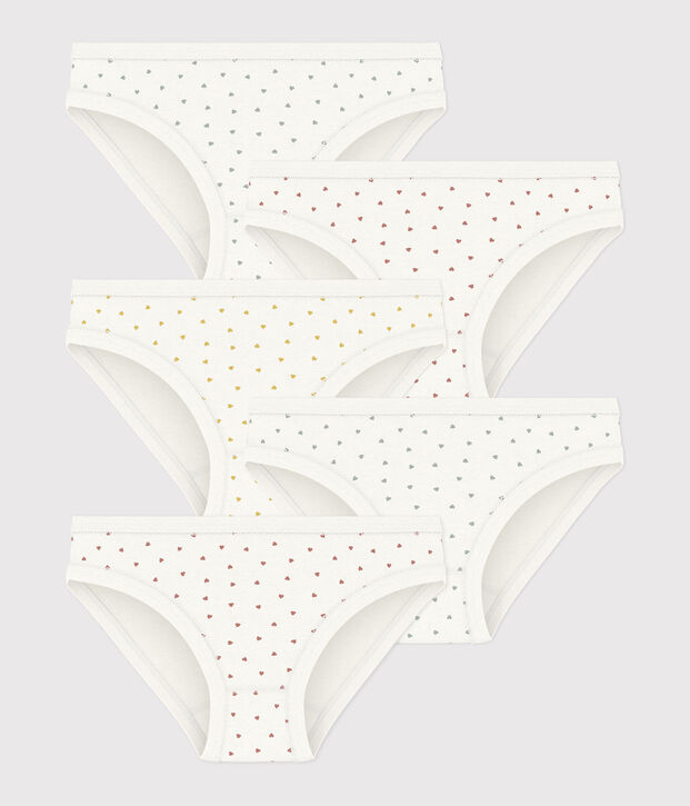 Set di 5 slip bambina in cotone a cuoricini multicolore