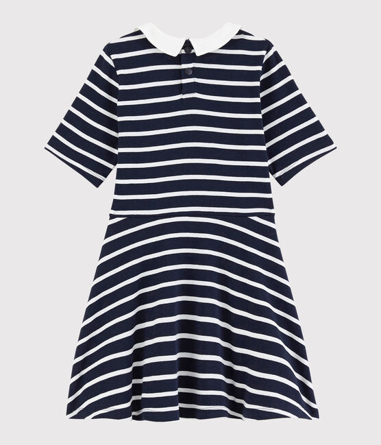 Abito manica corta in cotone bambina blu SMOKING/bianco MARSHMALLOW