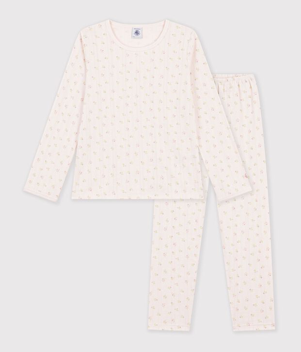 Pyjama femme en coton ajour&eacute; beige/rosa/multicolore