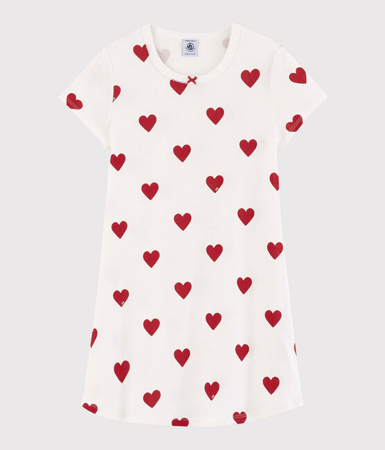 Camicia da notte bambina in cotone motivo cuore bianco MARSHMALLOW/rosso TERKUIT