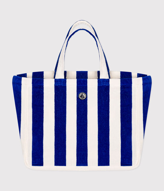 BORSA DA DONNA IN SPUGNA BOUCLETTE A RIGHE  blu SURF/bianco MARSHMALLOW
