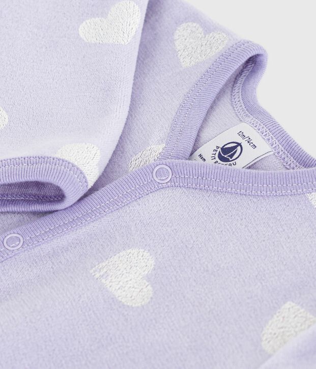 Pigiama in ciniglia con stampa a cuori neonato viola/bianco