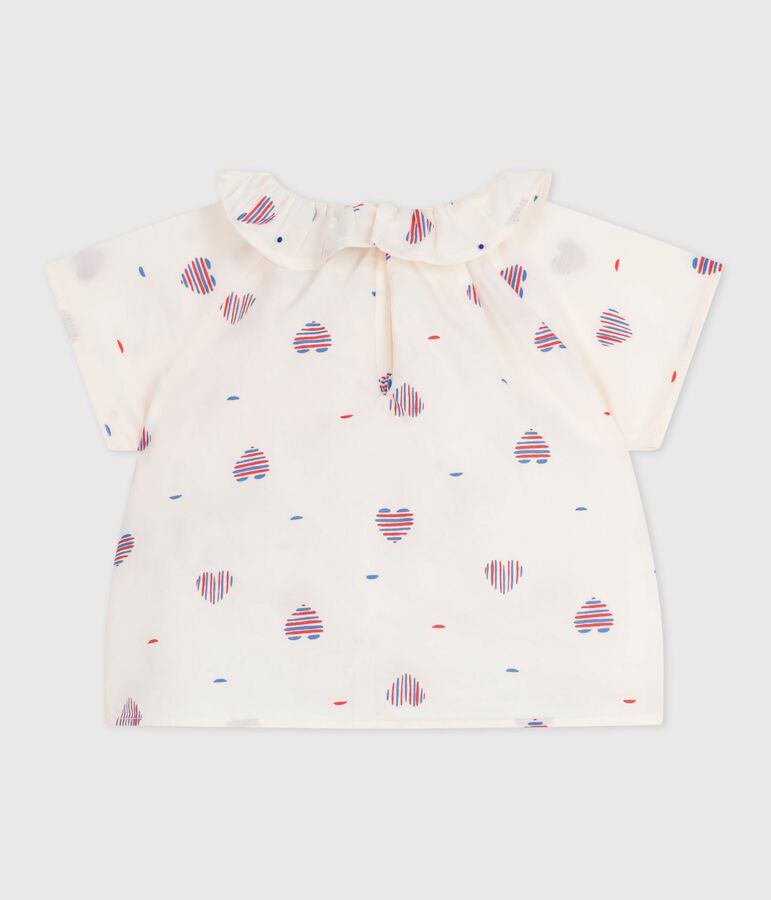 Blusa neonato a maniche corte in cotone con cuore stampato ecru/multicolore
