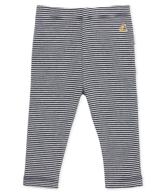 Legging bebè bambina millerighe blu SMOKING/bianco MARSHMALLOW