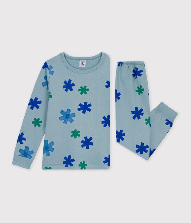 Pigiama bambino in tessuto felpato con fiocchi di neve stampati grigio/multicolore