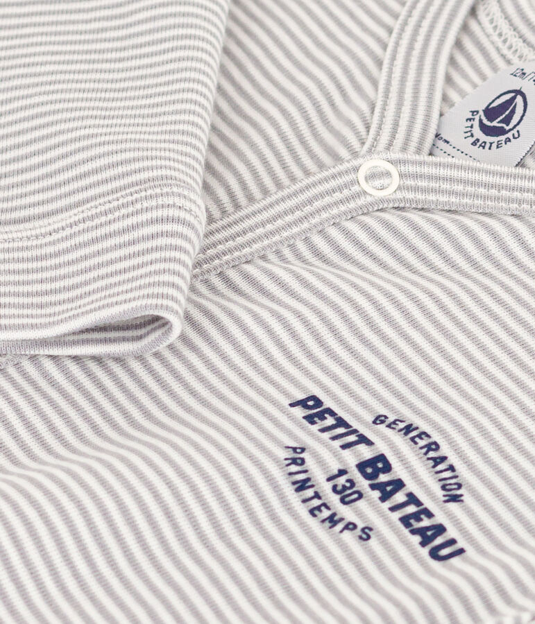 Pigiama beb&egrave; senza piedi in cotone millerighe grigio/bianco