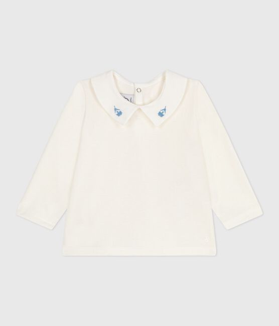 Blusa a maniche lunghe in cotone con colletto ricamato neonato bianco MARSHMALLOW