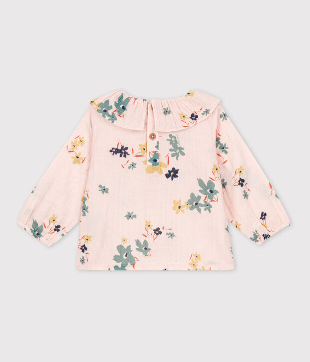 Blusa a manica lunga beb&egrave; in garza di cotone stampato rosa/multicolore