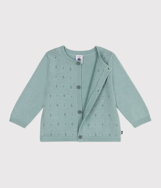 Cardigan in cotone a punto fantasia neonata verde PAUL