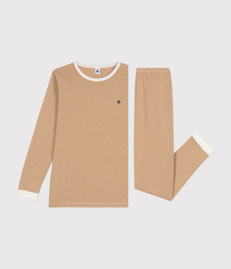 Pigiama in cotone a righe junior marrone CUIVRE/ MARSHMALLOW