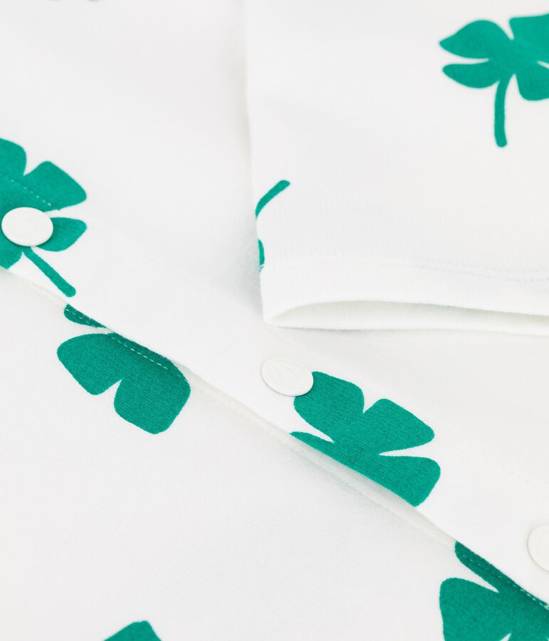 Cardigan fantasia bambina in molleton bianco/verde