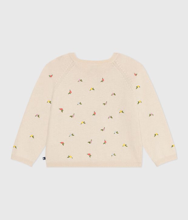 Cardigan bambina in misto lana e cotone con motivi ricamati ecru/multicolore