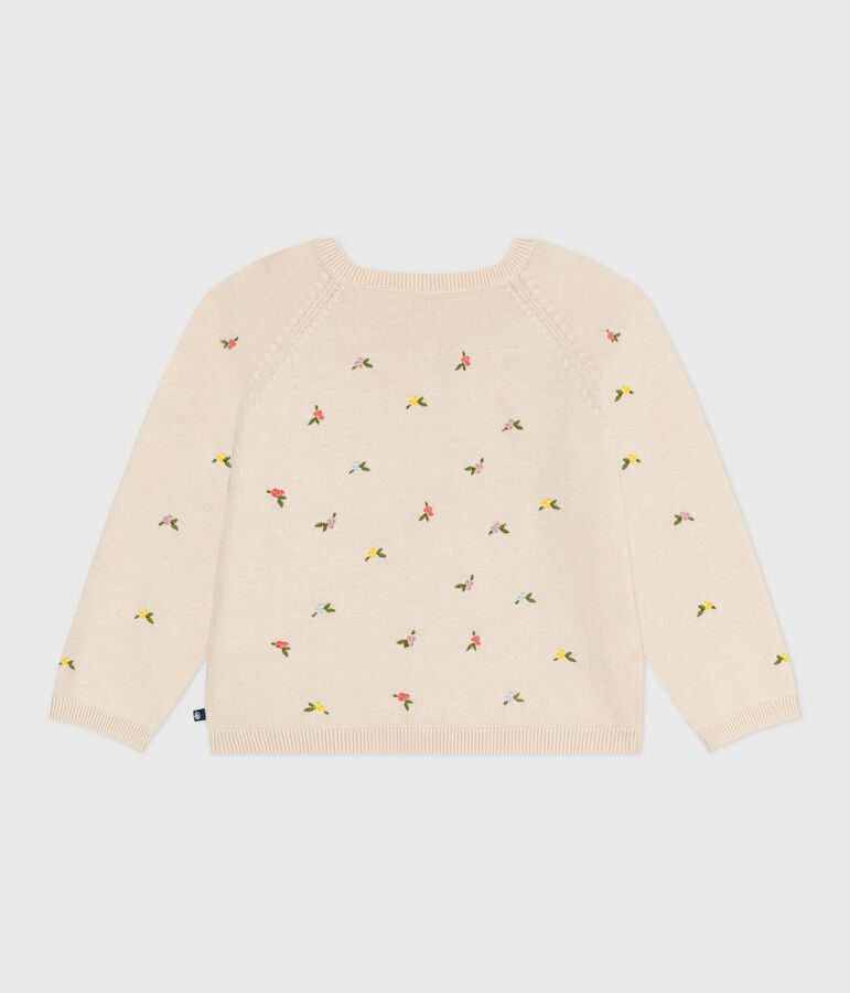 Cardigan bambina in misto lana e cotone con motivi ricamati ecru/multicolore