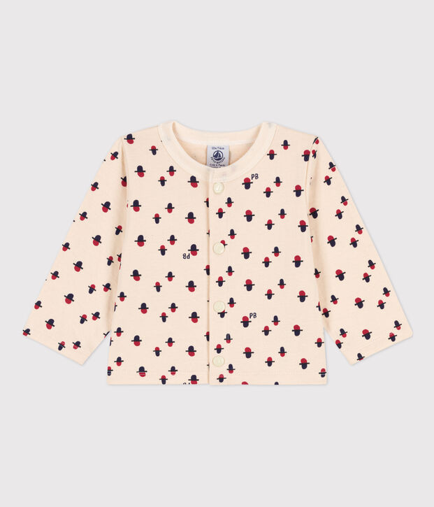 Cardigan a fantasia in tubique beb&egrave; ecru/multicolore