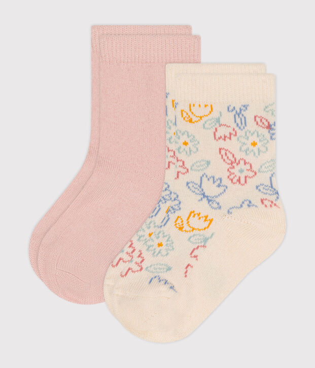 2 paia di calzini in cotone a fiori neonato multicolore