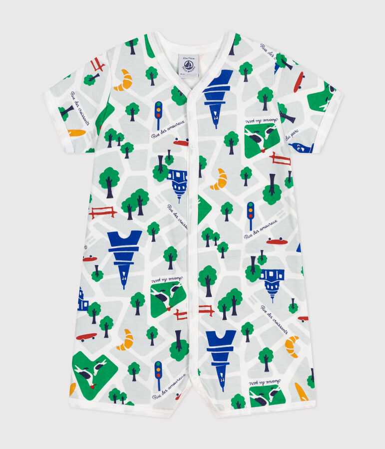 Tutina corta beb&egrave; in cotone bianco MARSHMALLOW/blu MEDIEVAL