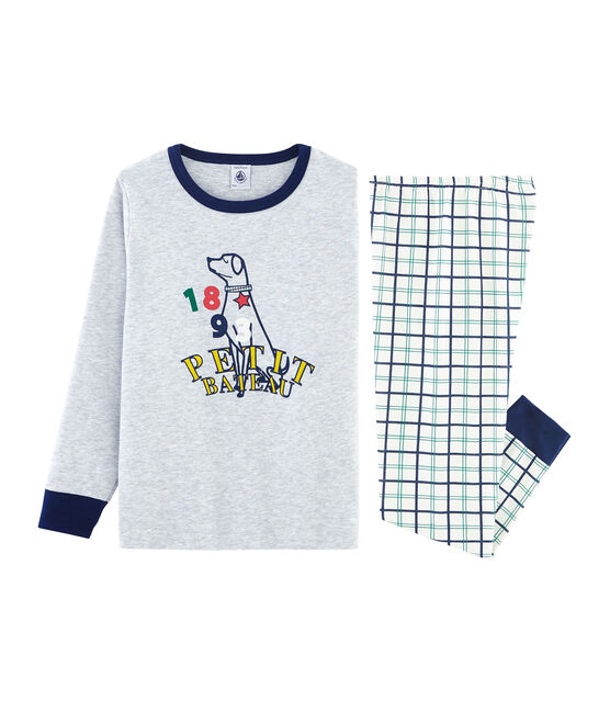 Pigiama bambino in costina e tubique bianco MARSHMALLOW/bianco MULTICO
