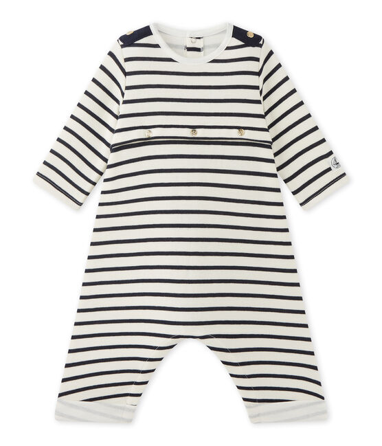 Tutina rigata per bebé maschio beige COQUILLE/blu SMOKING