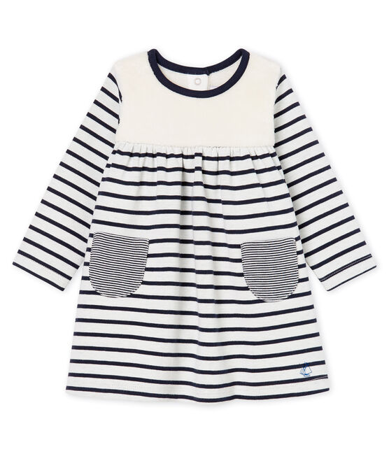 Abito a maniche lunghe da bebè femmina a righe bianco MARSHMALLOW/blu SMOKING CN