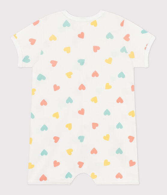 Tutina corta in cotone a cuori neonato bianco MARSHMALLOW/bianco MULTICO