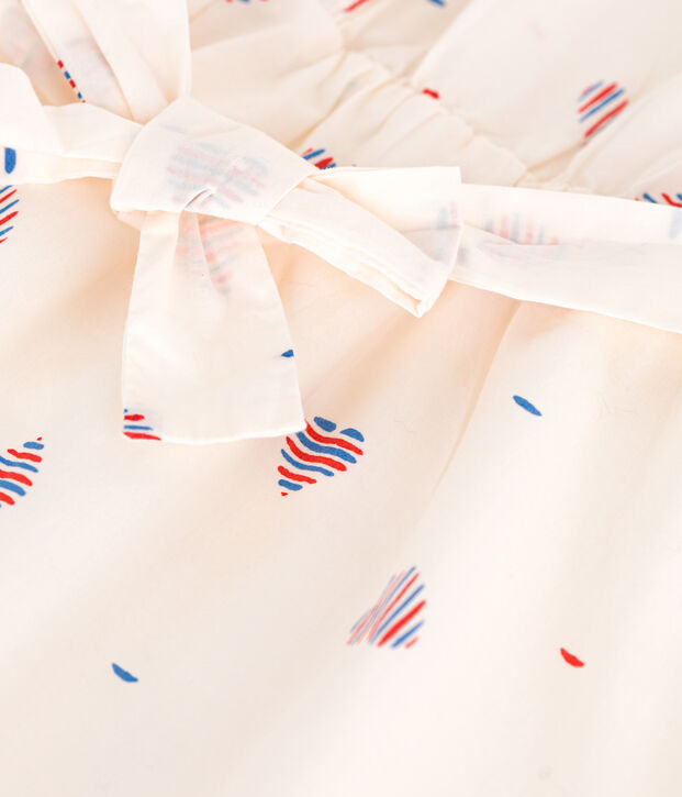 Abito senza maniche in cotone a cuori bambina ecru/multicolore