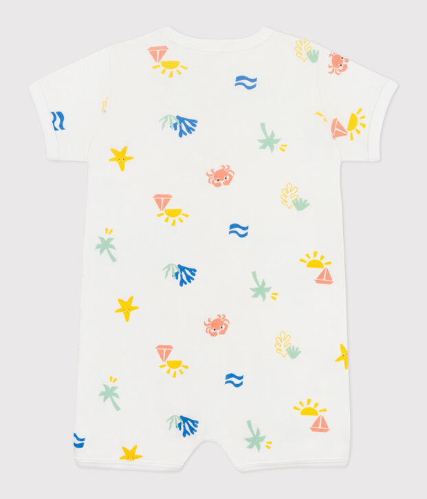 Tutina corta in cotone stampato neonato bianco/multicolore