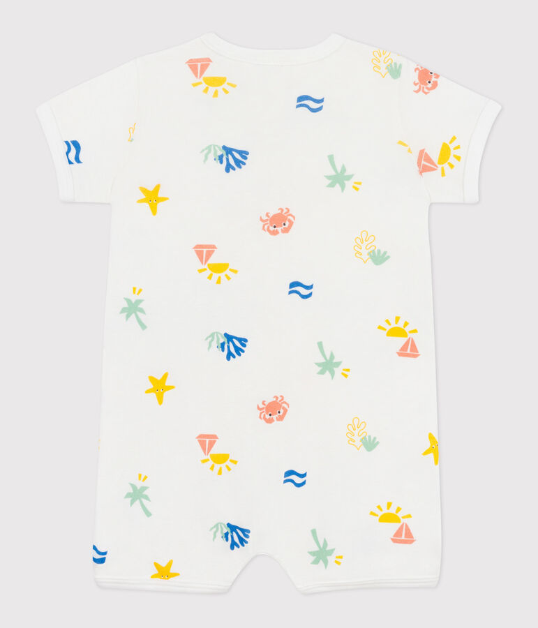 Tutina corta in cotone stampato neonato bianco/multicolore