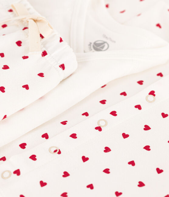 Completo bebè in cotone stampato bianco MARSHMALLOW/rosso PEPS