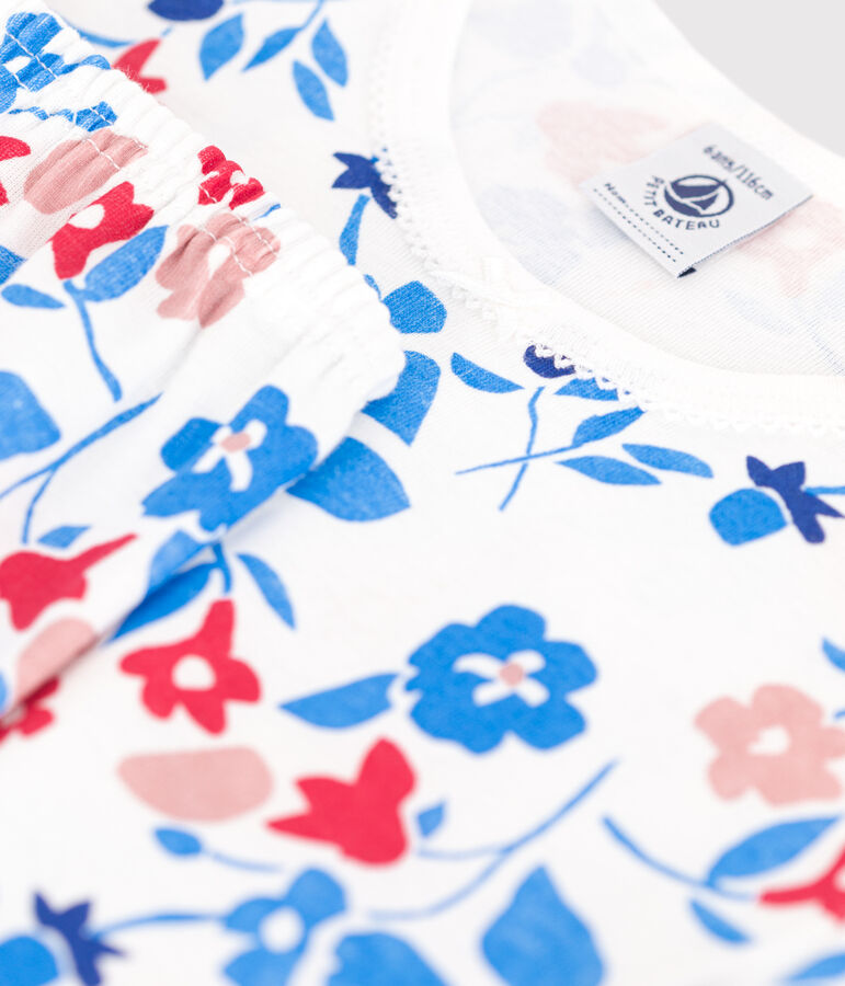 Pigiama in cotone a fiori bambino bianco/multicolore