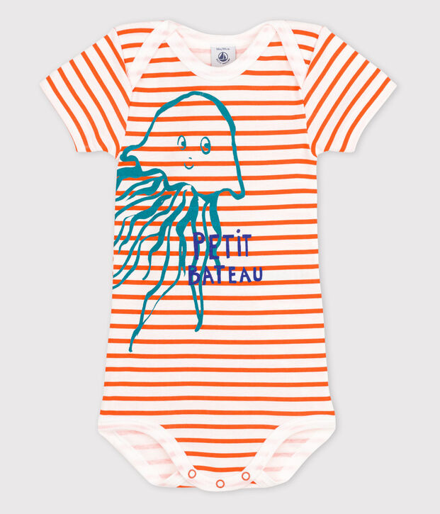 Body manica corta beb&egrave; bambina bianco/arancione