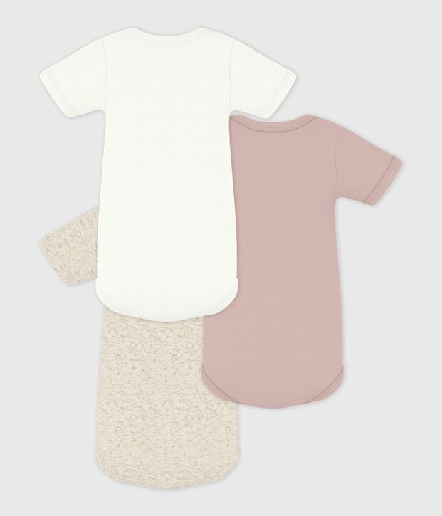 Set 3 body a maniche corte in cotone tinta unita neonato multicolore