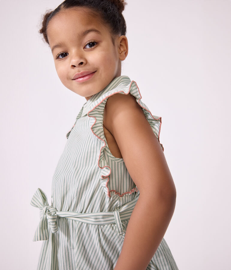 Abito senza maniche in cotone a righe bambina verde/bianco